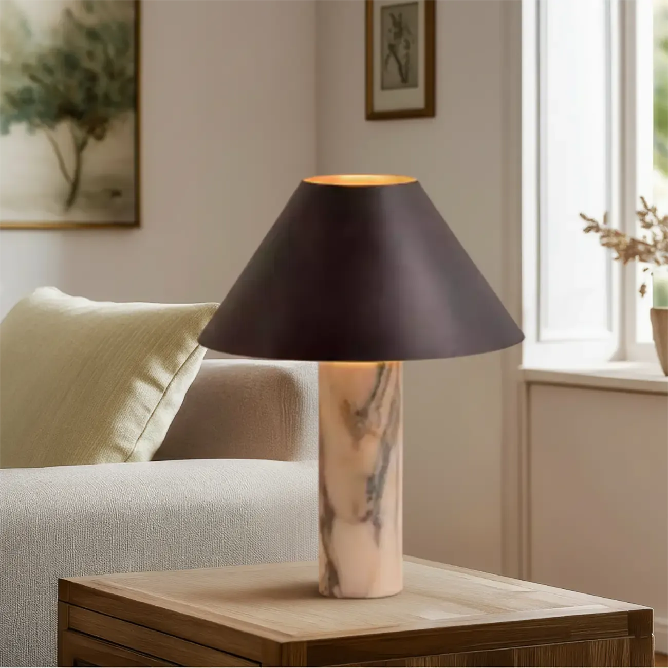 Modern Calacatta Marble LED Table Lamp For Bedroom Image - 2