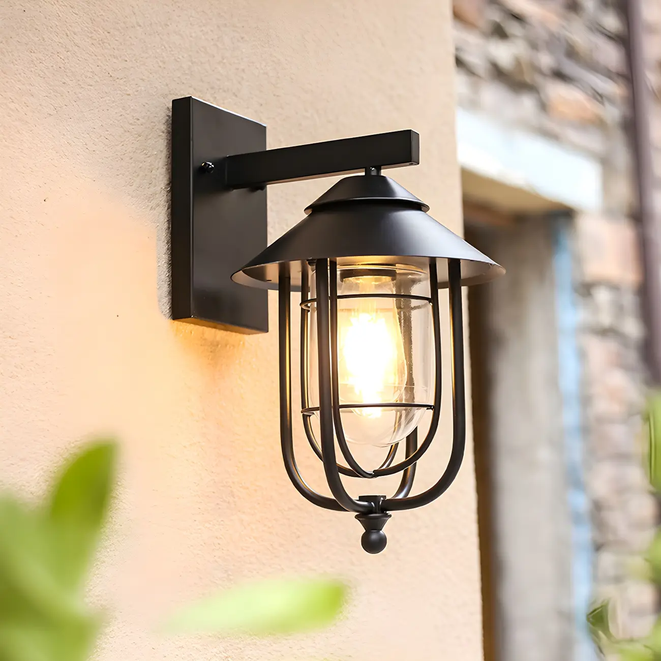 Industrial Black Metal Cylinder Glass Lantern Outdoor Wall Light | homeyfad
