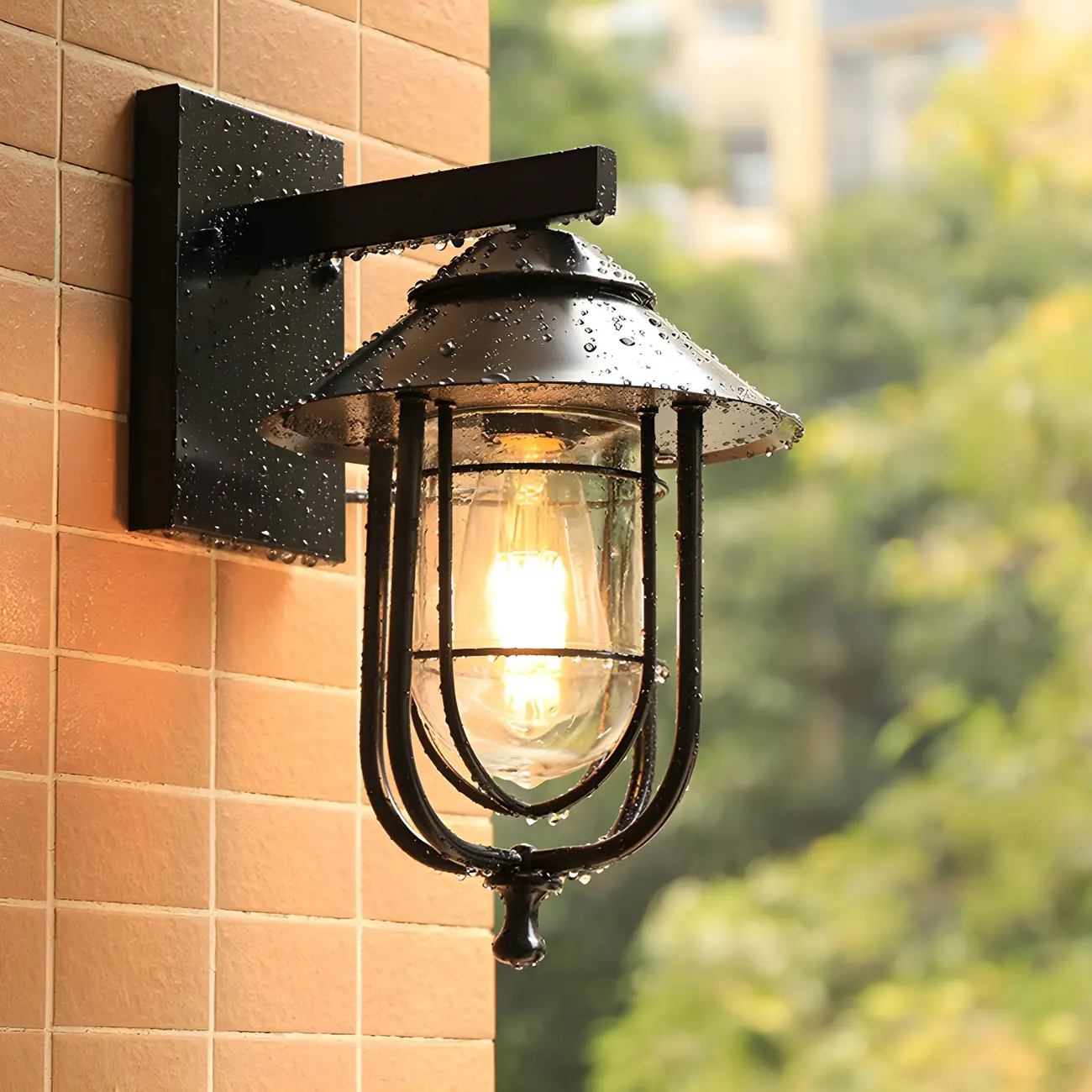 Industrial Black Metal Cylinder Glass Lantern Outdoor Wall Light | homeyfad