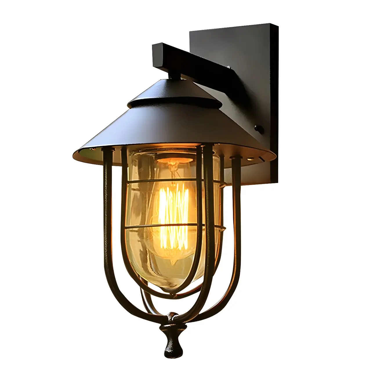 Industrial Black Metal Cylinder Glass Lantern Outdoor Wall Light | homeyfad