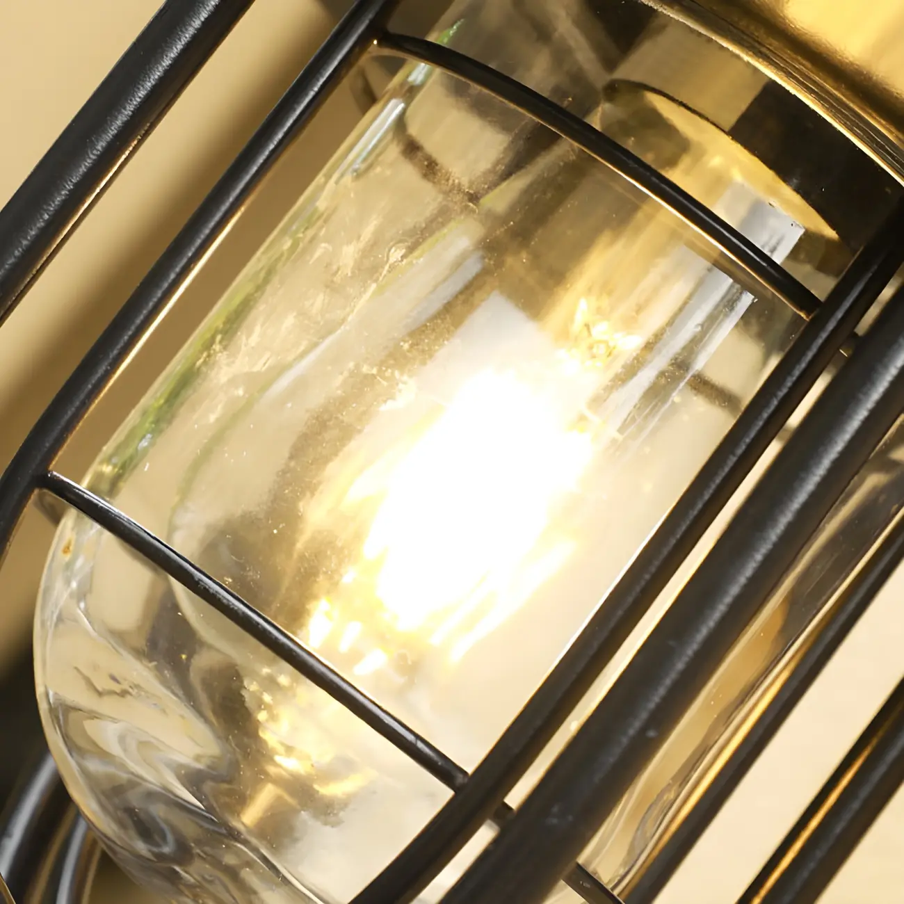 Industrial Black Metal Cylinder Glass Lantern Outdoor Wall Light | homeyfad
