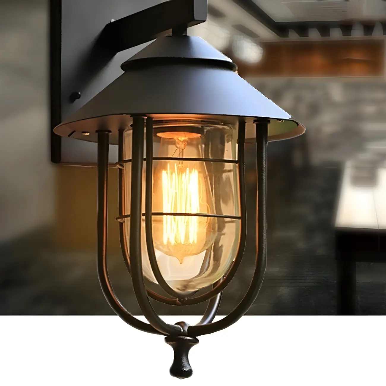 Industrial Black Metal Cylinder Glass Lantern Outdoor Wall Light | homeyfad