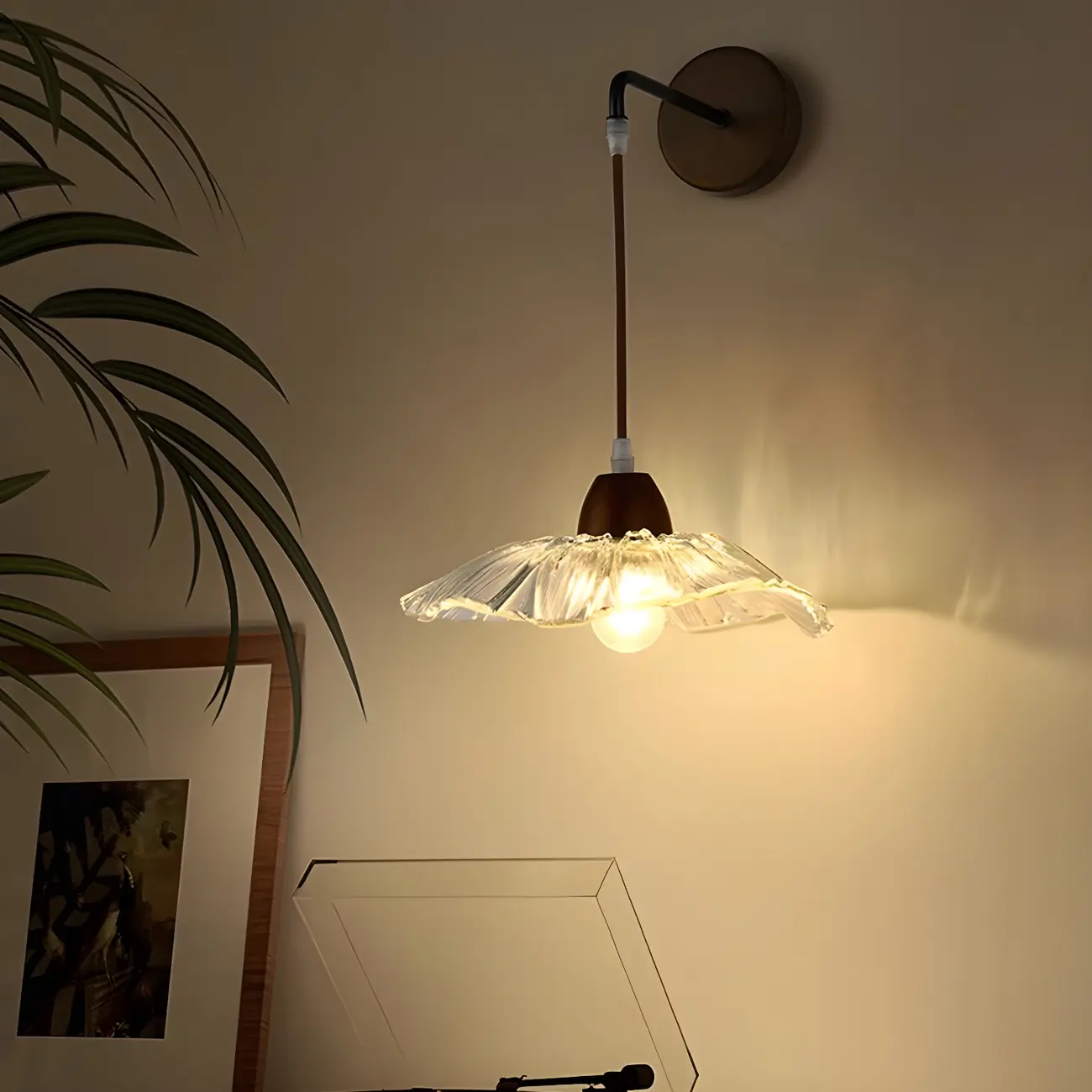 Modern Minimalist Wood Wall Light with Glass Shade Image - 2 | homeyfad