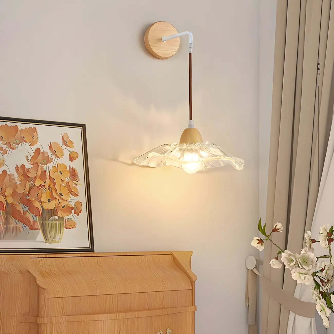 Modern Minimalist Wood Wall Light with Glass Shade Image - 5 | homeyfad