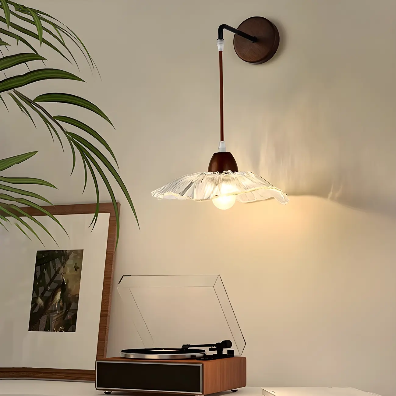 Modern Minimalist Wood Wall Light with Glass Shade Image - 6 | homeyfad