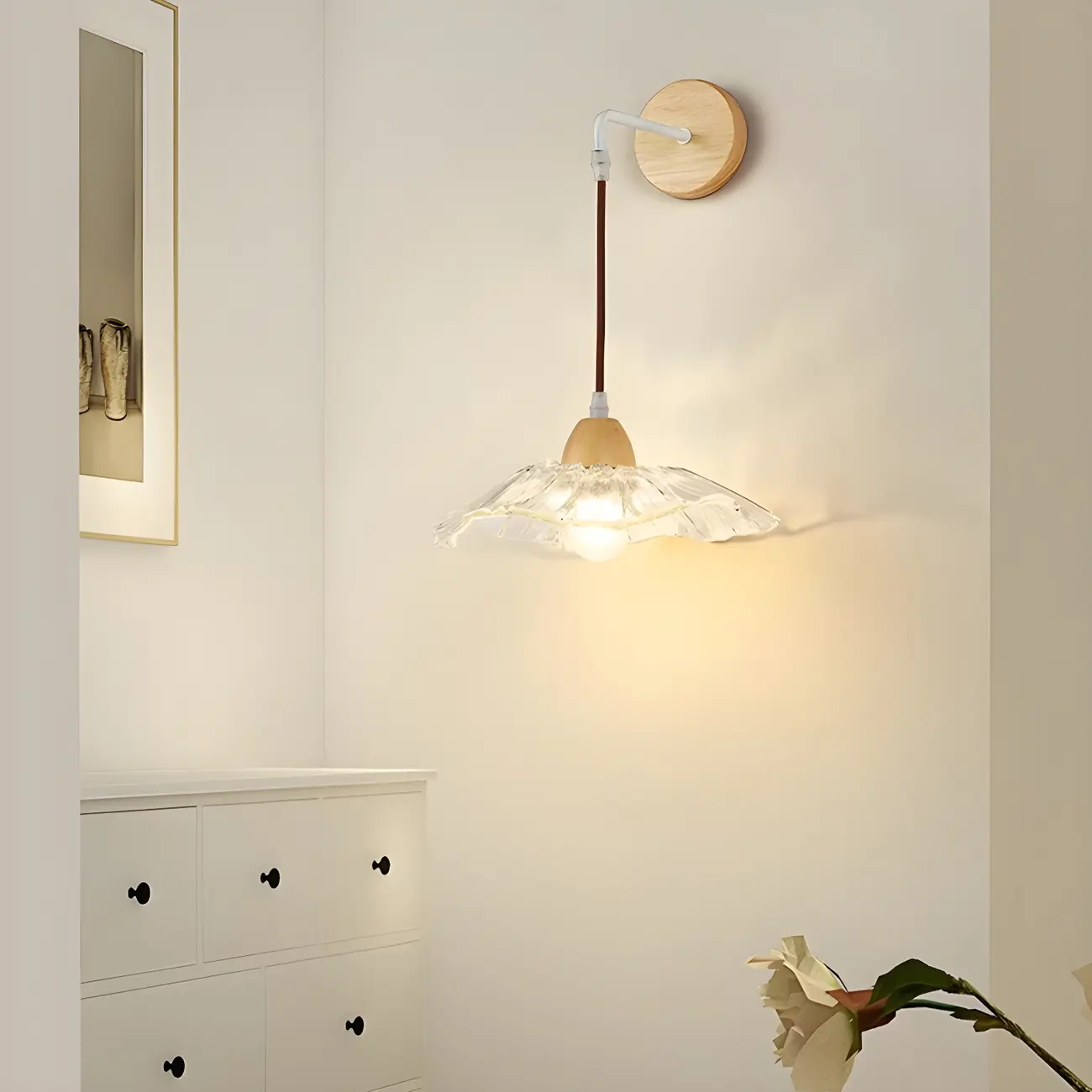 Modern Minimalist Wood Wall Light with Glass Shade Image - 12 | homeyfad