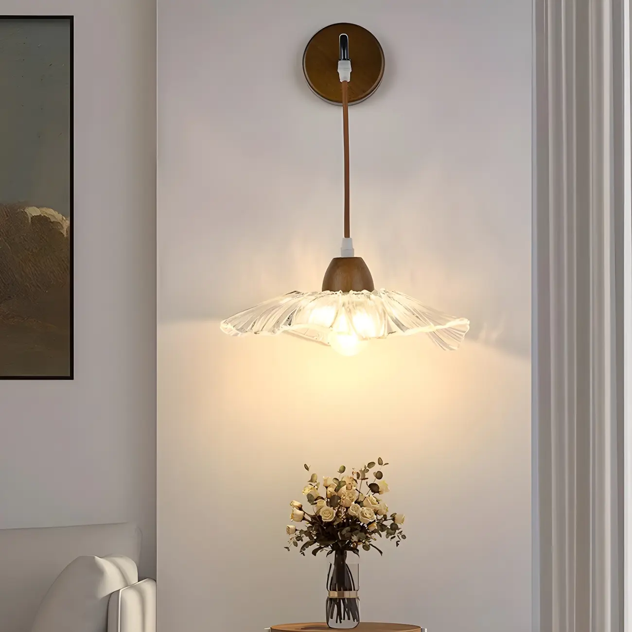 Modern Minimalist Wood Wall Light with Glass Shade Image - 13 | homeyfad