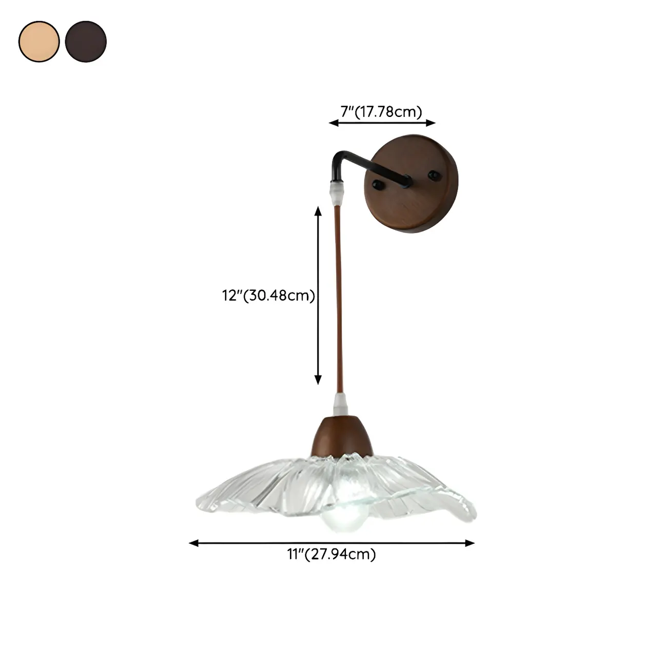 Modern Minimalist Wood Wall Light with Glass Shade #size | homeyfad