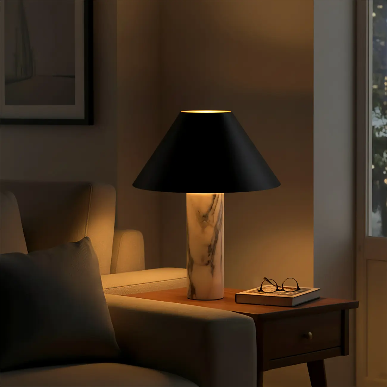 Modern Calacatta Marble LED Table Lamp For Bedroom Image - 3 | homeyfad