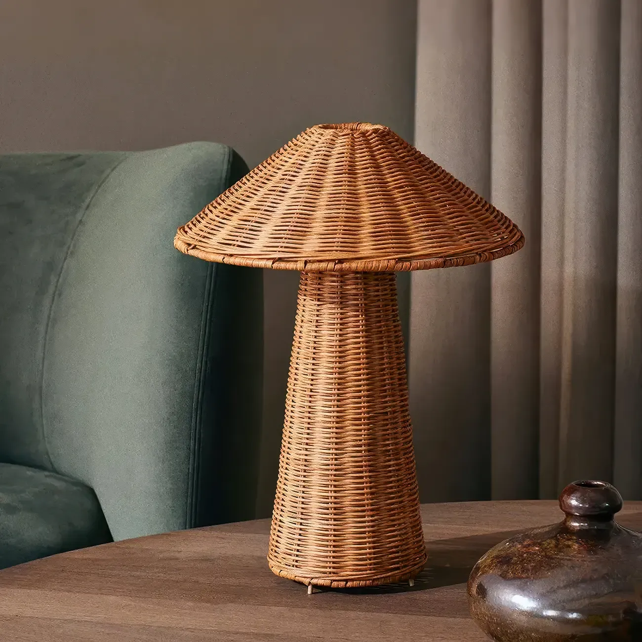 Tropical Natural Rattan Led Table Lamp for Bedroom Image - 1