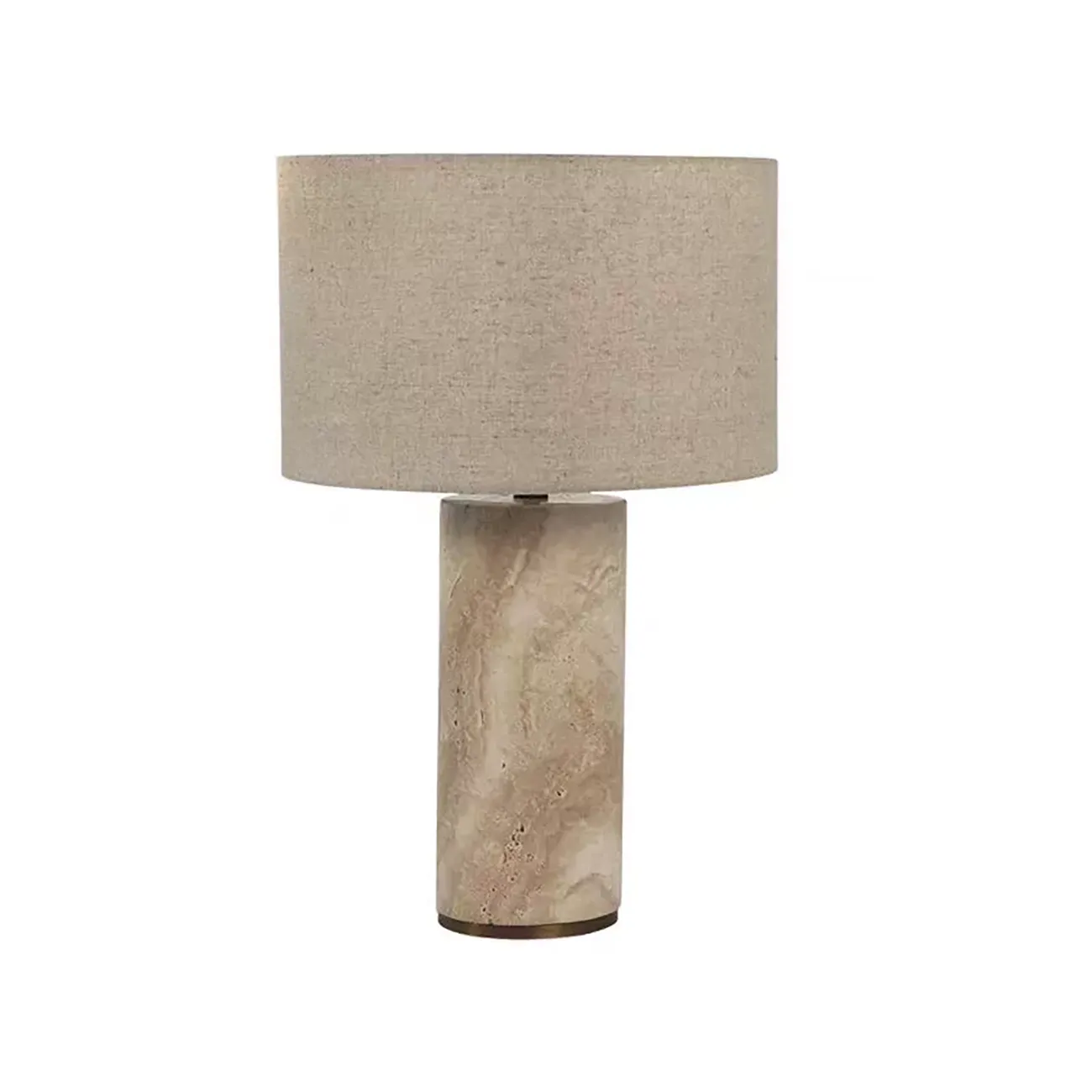 Modern Yellow Travertine Table Lamp with Fabric Shade Image - 3
