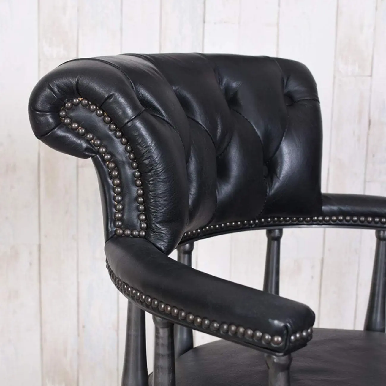 Black Chesterfield Office Chair in Antique Leather Image - 5 | homeyfad