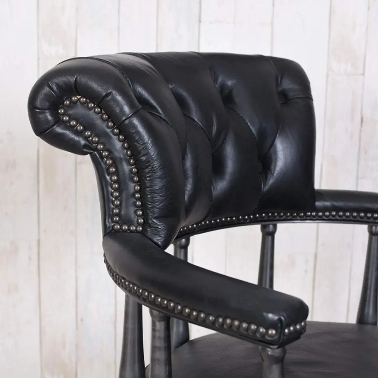 Black Chesterfield Office Chair in Antique Leather Image - 5