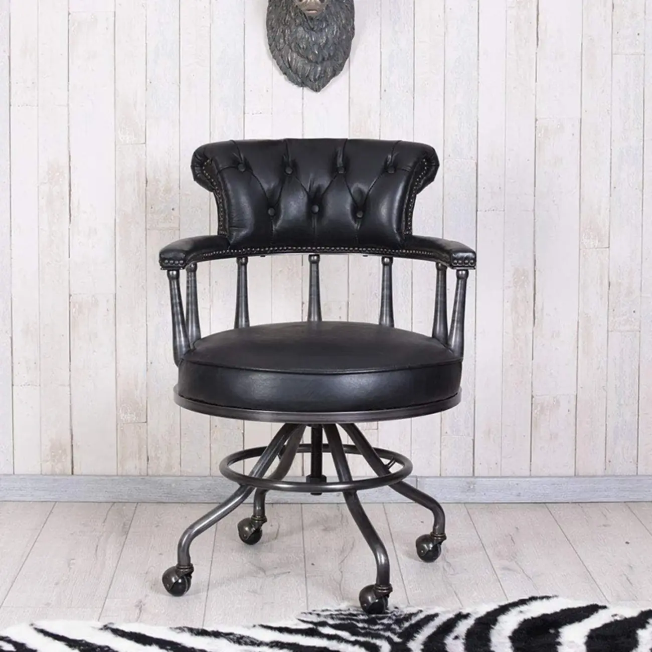Black Chesterfield Office Chair in Antique Leather Image - 2 | homeyfad