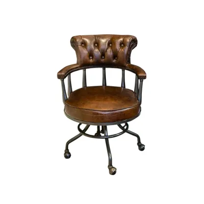 Black Chesterfield Office Chair in Antique Leather Image - 8