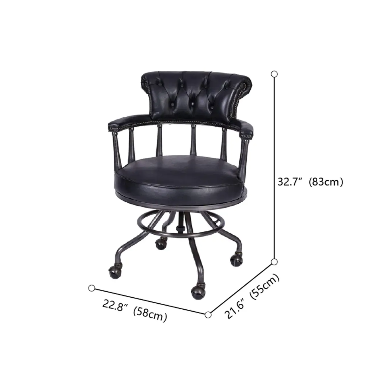 Black Chesterfield Office Chair in Antique Leather #size