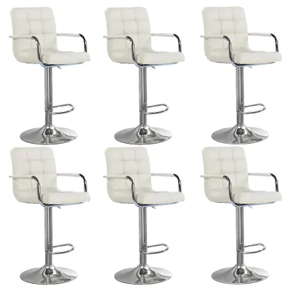 Faux Leather Adjustable Swivel Bar Stools with Backs Image - 91
