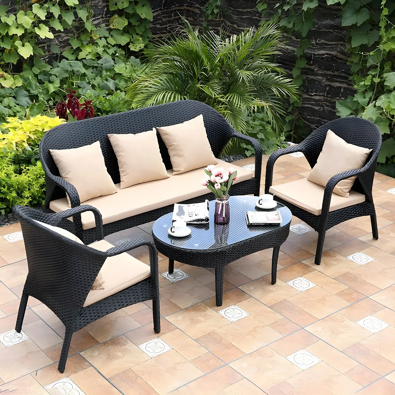 Modern Wicker Outdoor Sofa in Water-Resistant Image - 1 | homeyfad
