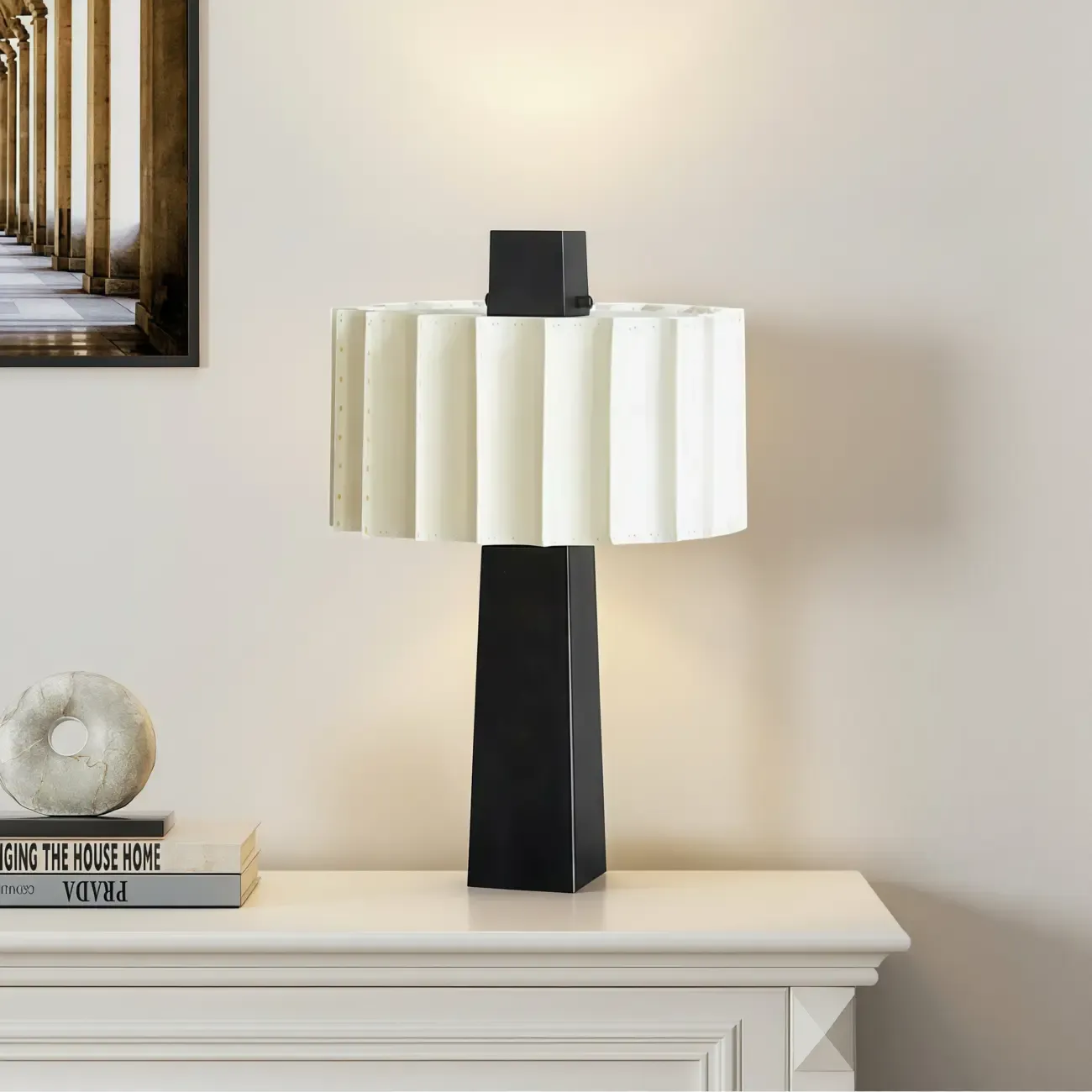 Modern Iron LED Table Lamp with Pleated Shade Image - 4