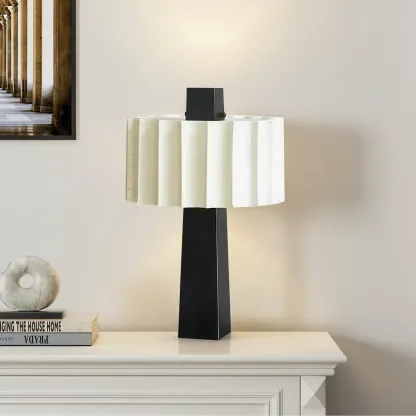 Modern Iron LED Table Lamp with Pleated Shade Image - 4