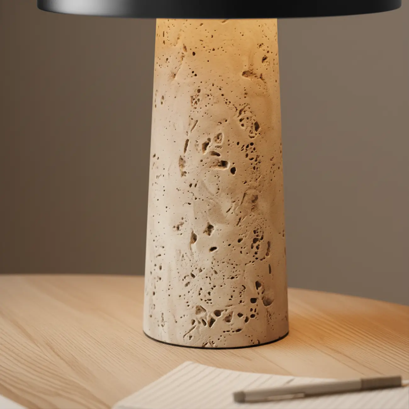 Modern Travertine Stone Table Lamp with Iron Shade Image - 5 | homeyfad