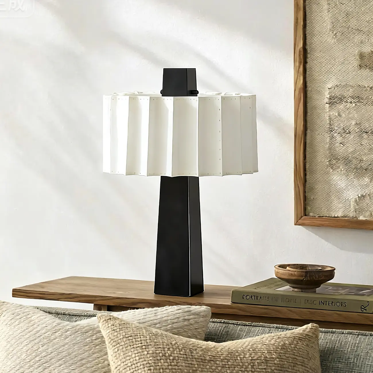 Modern Iron LED Table Lamp with Pleated Shade Image - 1 | homeyfad