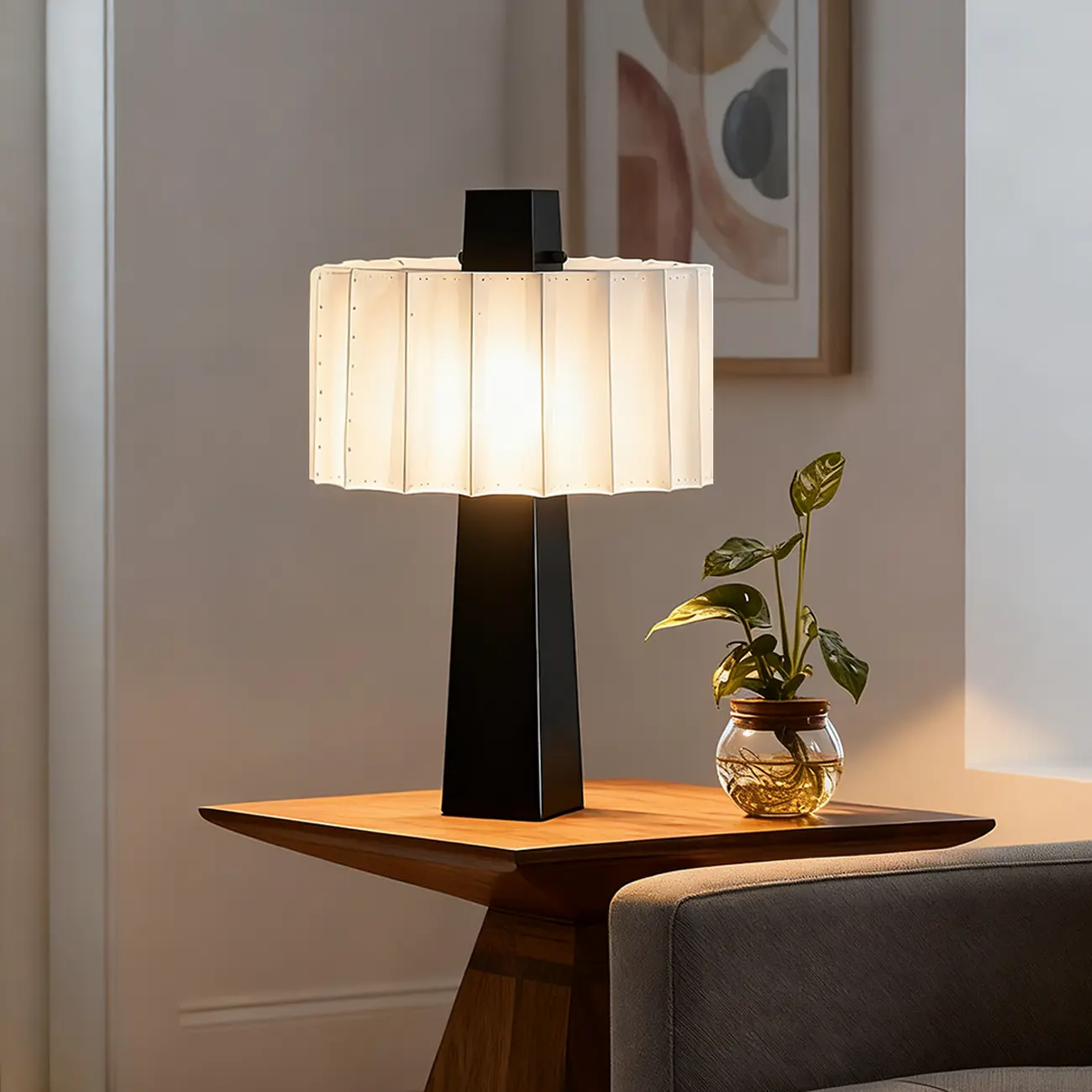 Modern Iron LED Table Lamp with Pleated Shade Image - 3 | homeyfad