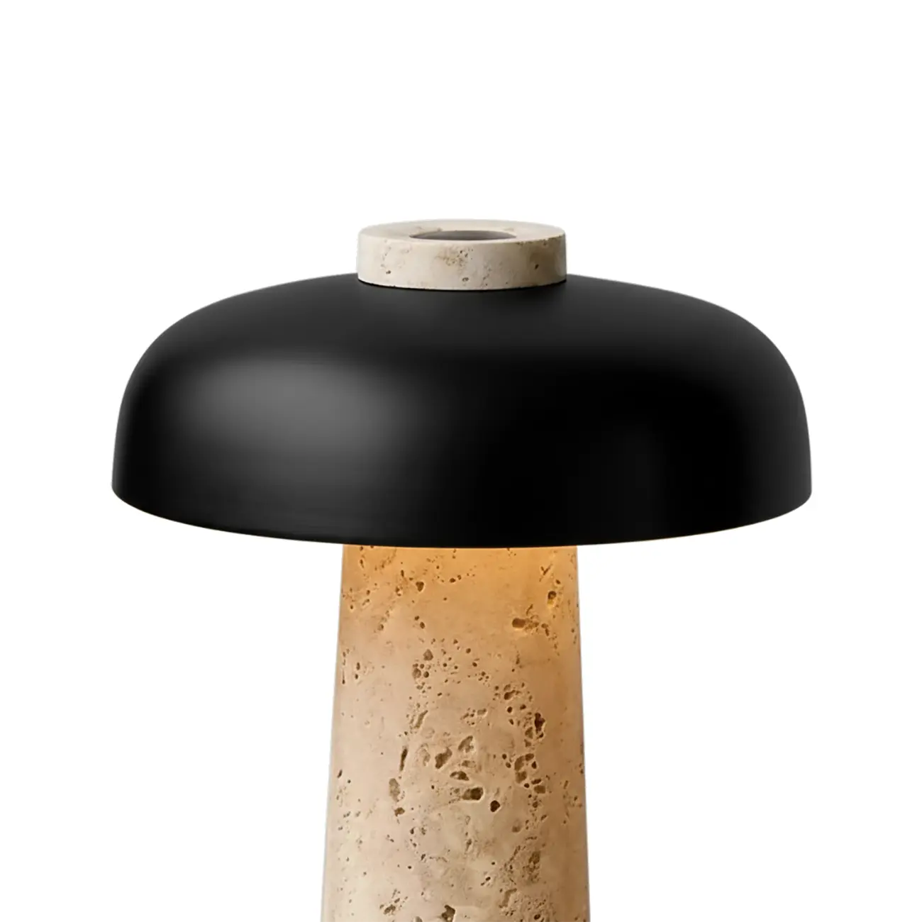 Modern Travertine Stone Table Lamp with Iron Shade Image - 4 | homeyfad