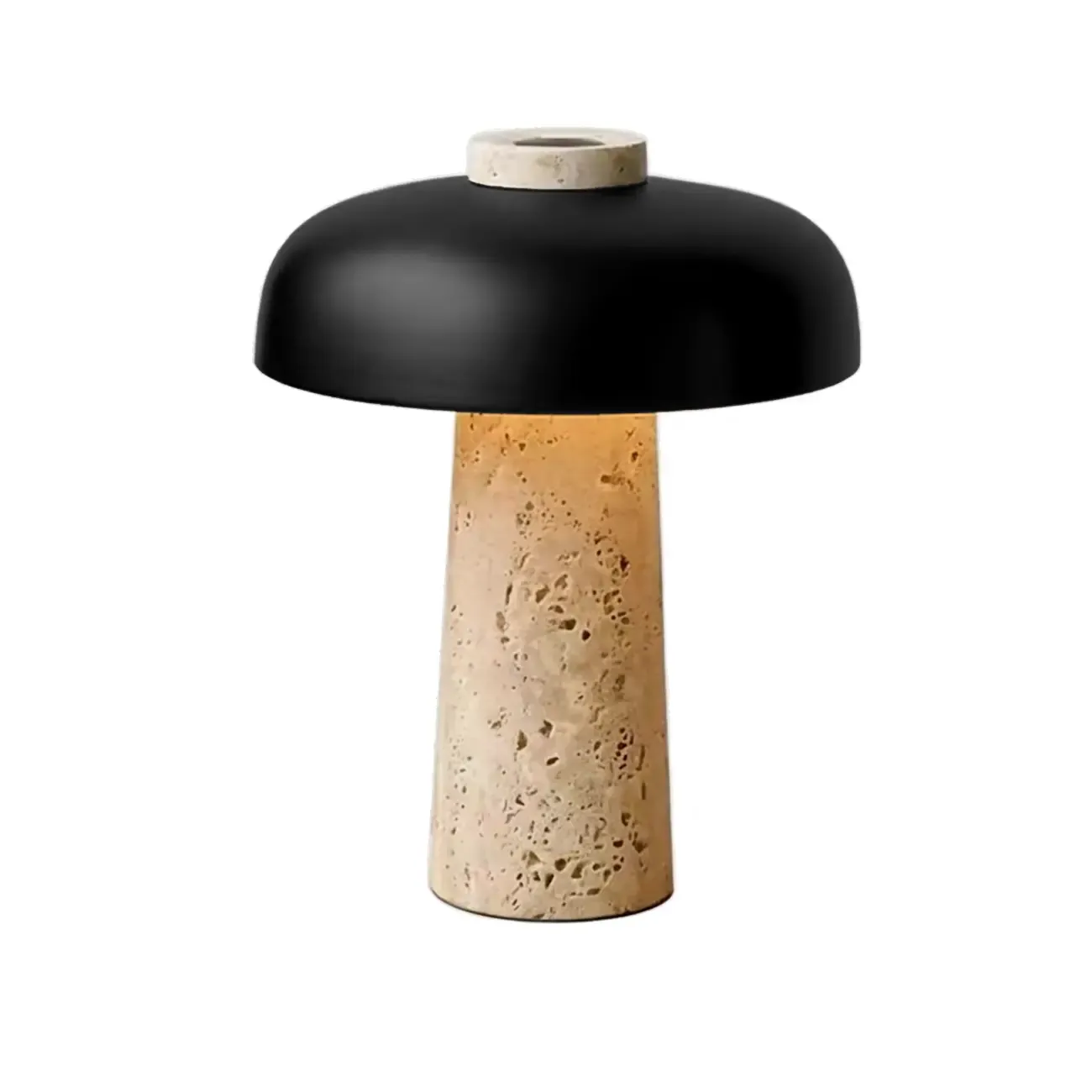 Modern Travertine Stone Table Lamp with Iron Shade Image - 6