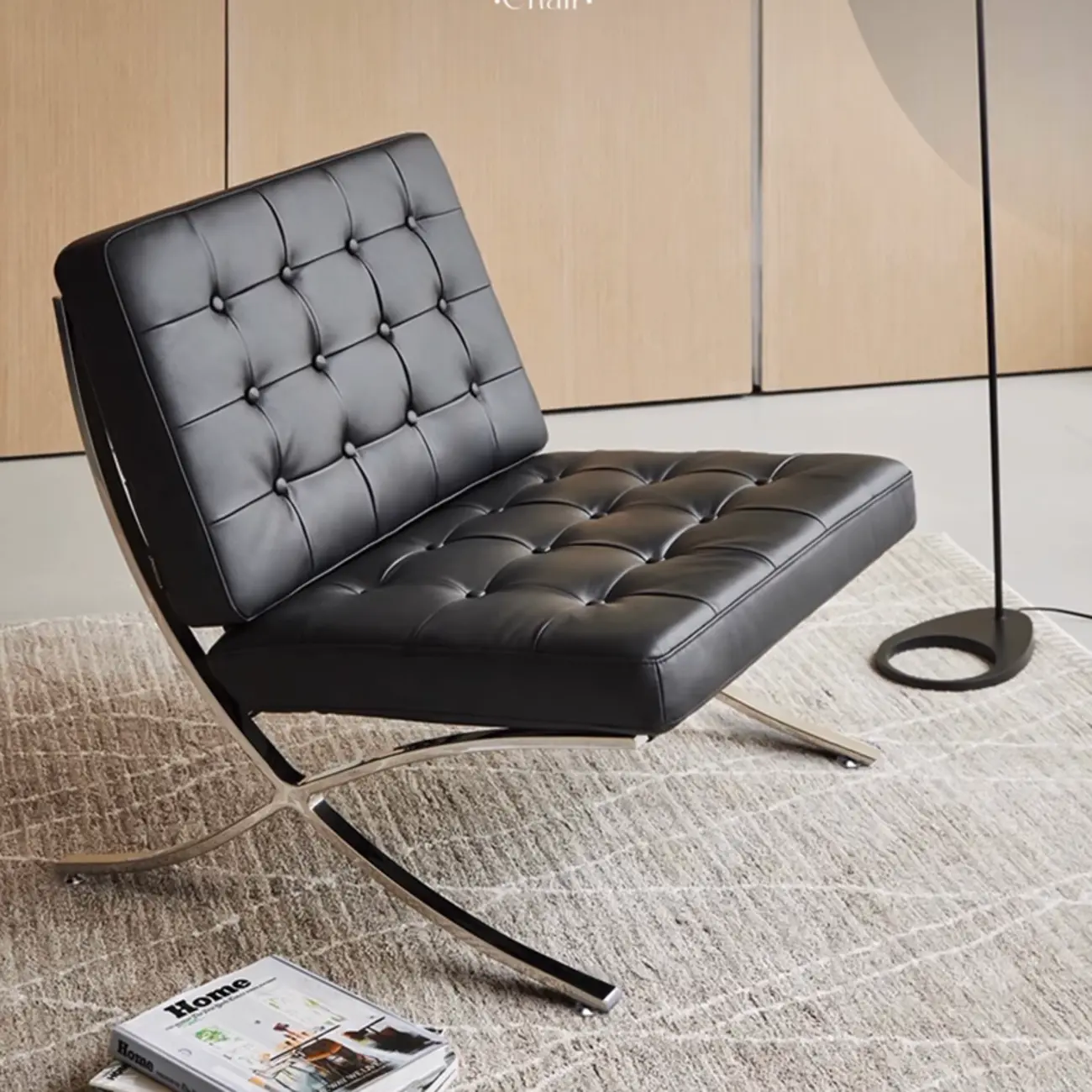 Mid-Century Modern Black Leather Lazy Lounge Accent Chair Image - 5 | homeyfad