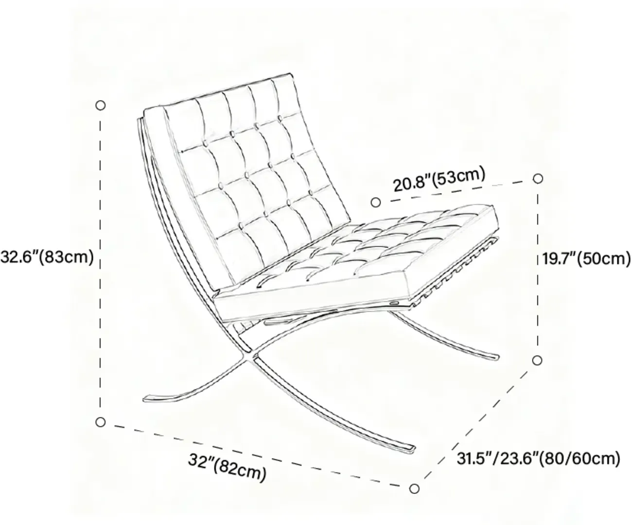 Mid-Century Modern Black Leather Lazy Lounge Accent Chair #size