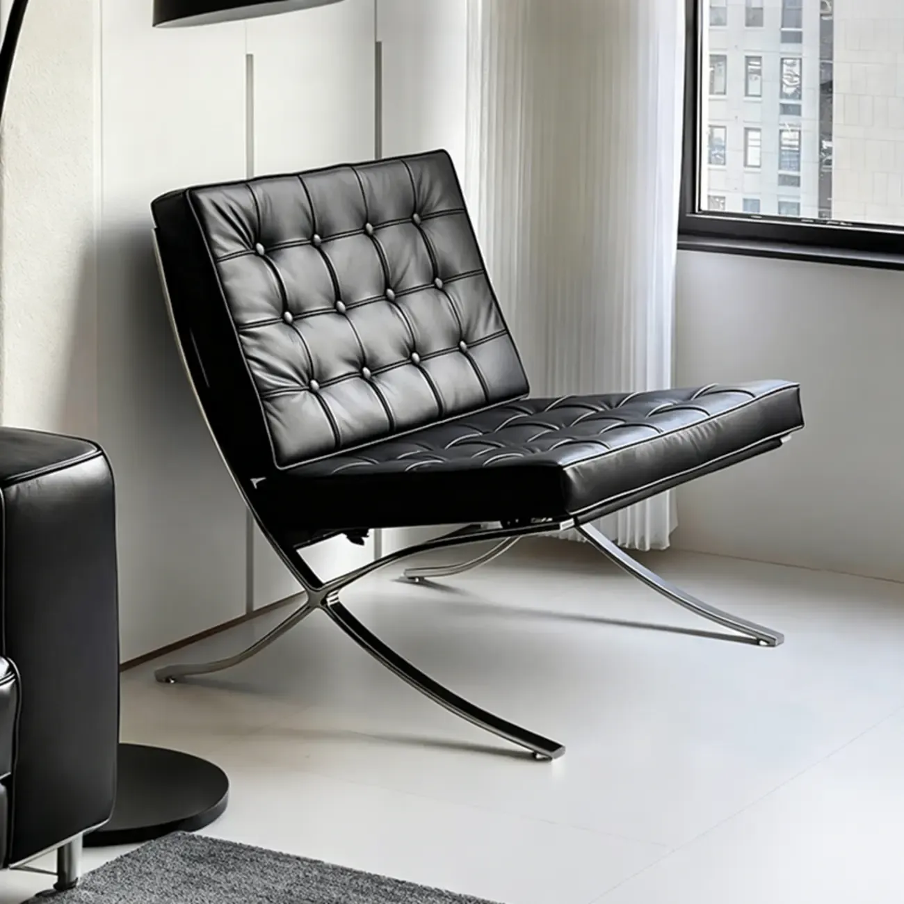 Mid-Century Modern Black Leather Lazy Lounge Accent Chair Image - 9