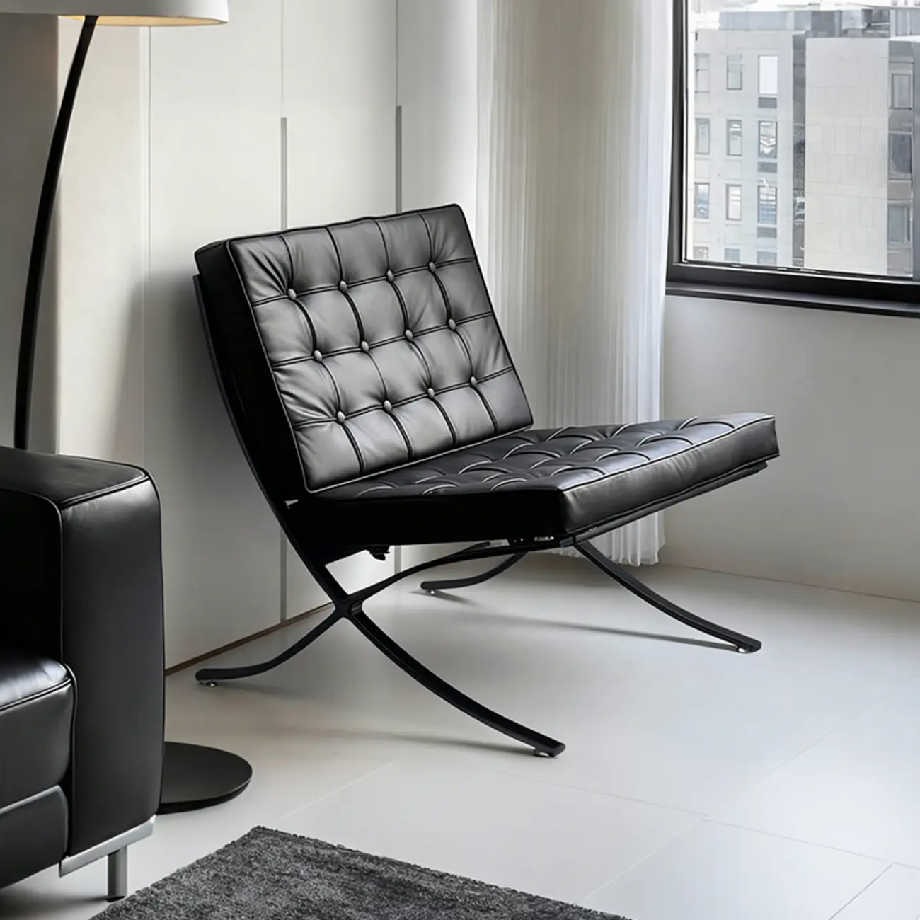 Mid-Century Modern Black Leather Lazy Lounge Accent Chair Image - 10 | homeyfad