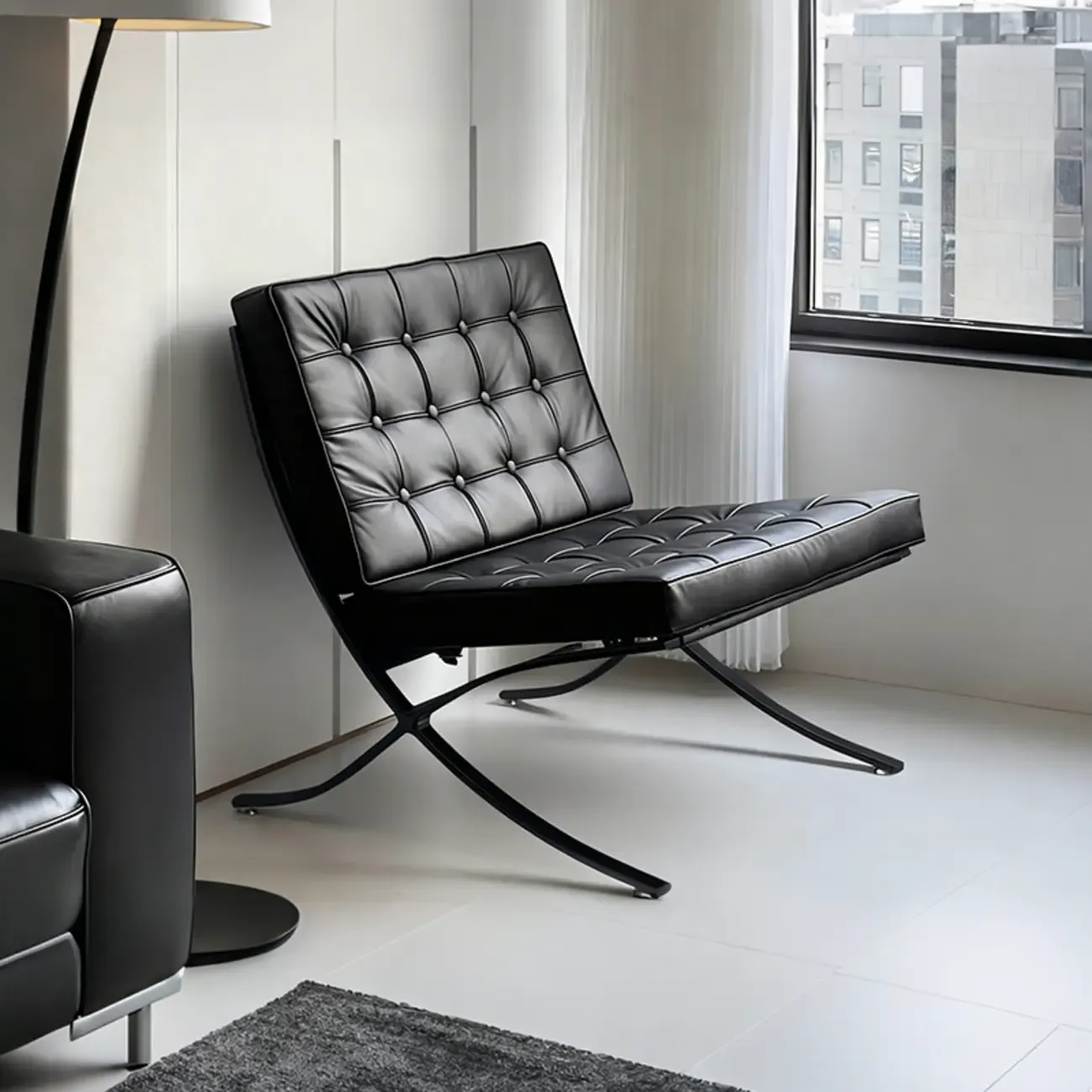 Mid-Century Modern Black Leather Lazy Lounge Accent Chair Image - 10