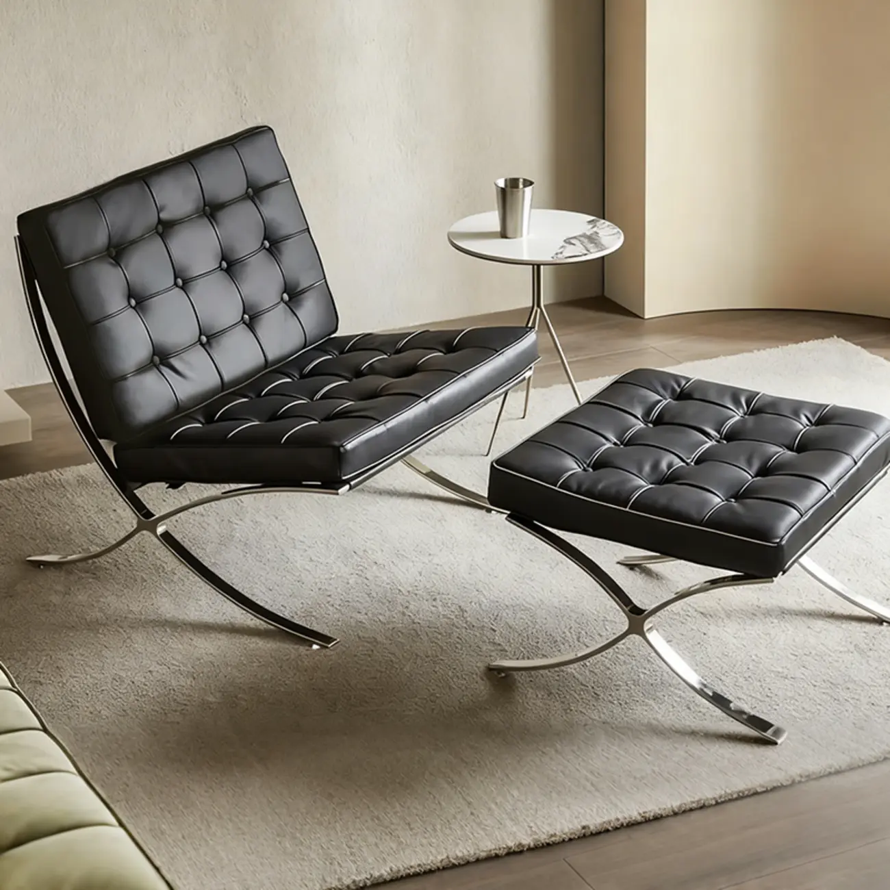 Mid-Century Modern Black Leather Lazy Lounge Accent Chair Image - 1 | homeyfad