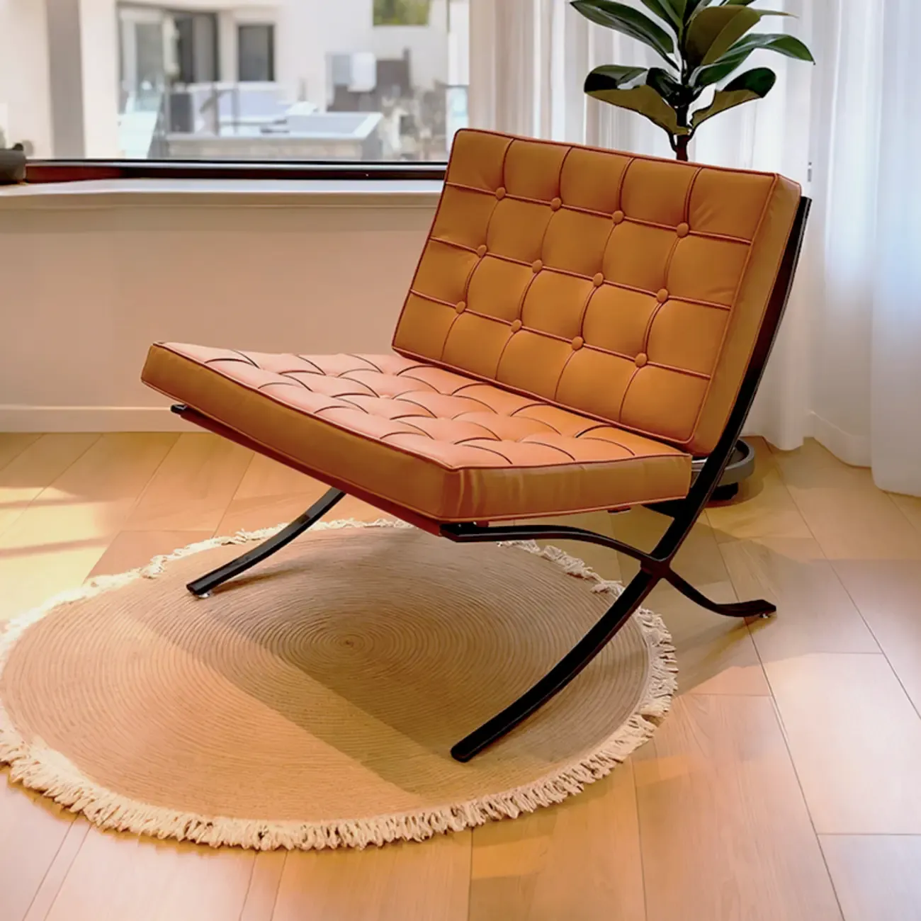 Mid-Century Modern Black Leather Lazy Lounge Accent Chair Image - 13