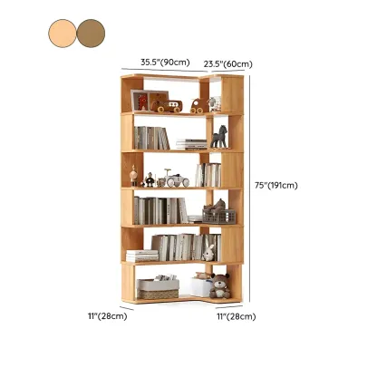 Modern L-Shaped Walnut Wood Open Back Corner Bookcase #size