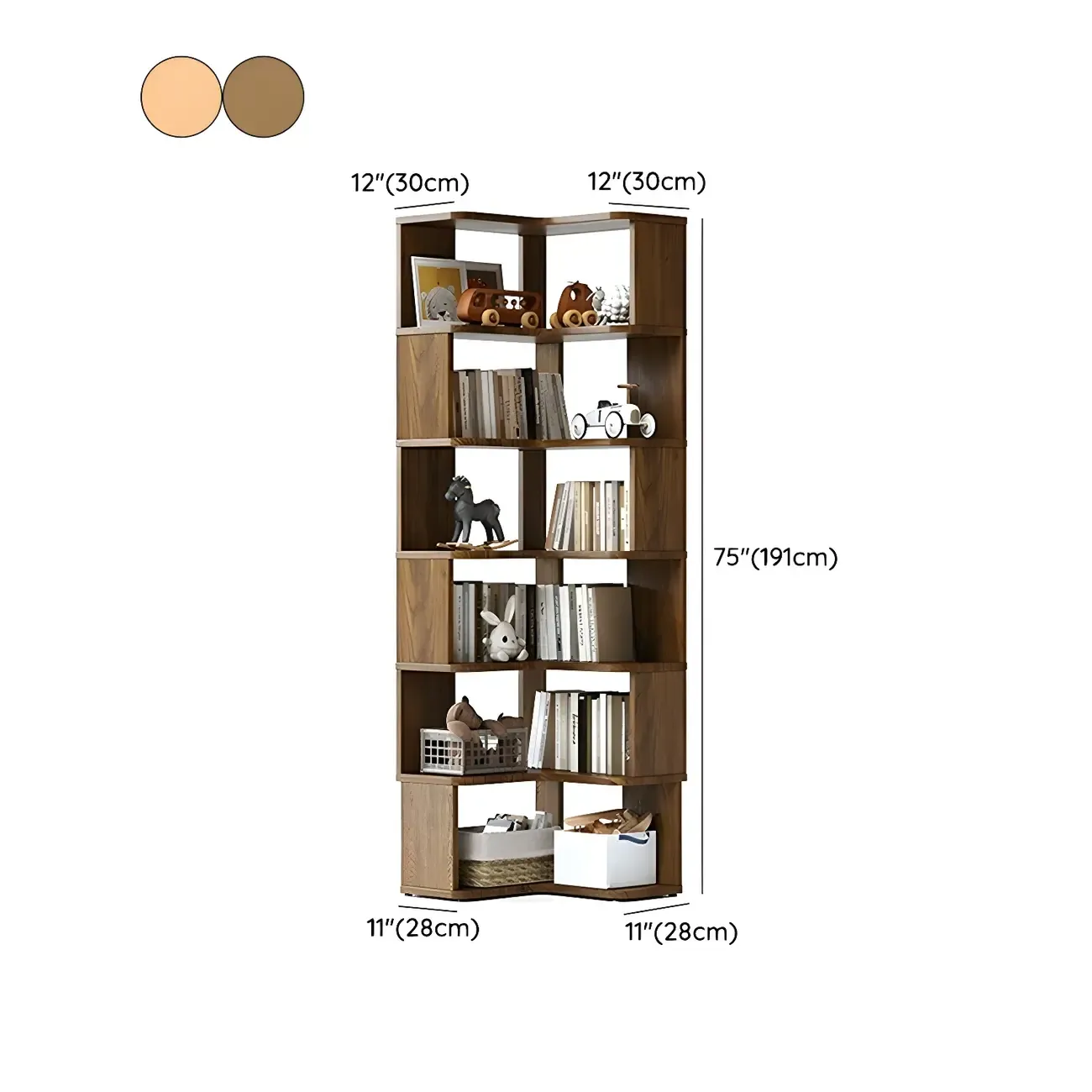 Modern L-Shaped Walnut Wood Open Back Corner Bookcase Image - 20