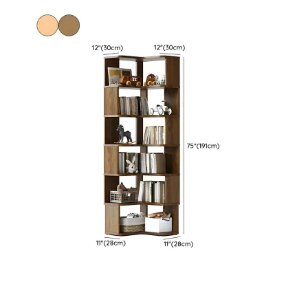 Modern L-Shaped Walnut Wood Open Back Corner Bookcase Image - 20