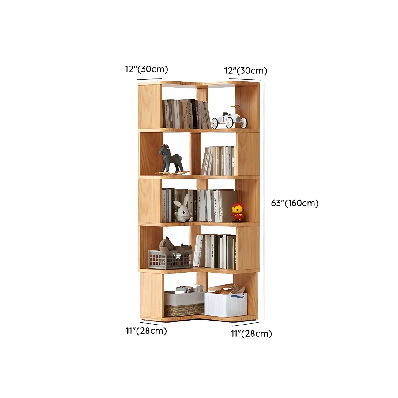 Modern L-Shaped Walnut Wood Open Back Corner Bookcase Image - 22 | homeyfad
