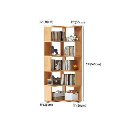 Modern L-Shaped Walnut Wood Open Back Corner Bookcase Image - 22