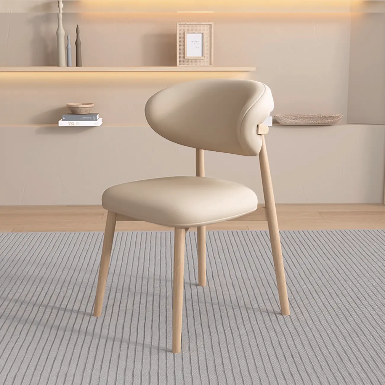 Beige Faux Leather Open Back Armless Dining Chair Image - 12 | homeyfad