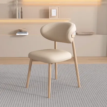 Beige Faux Leather Open Back Armless Dining Chair Image - 12