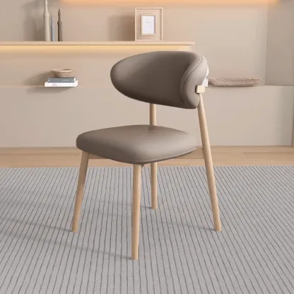 Beige Faux Leather Open Back Armless Dining Chair Image - 14