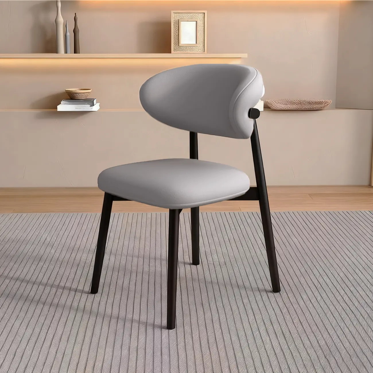 Beige Faux Leather Open Back Armless Dining Chair Image - 15 | homeyfad