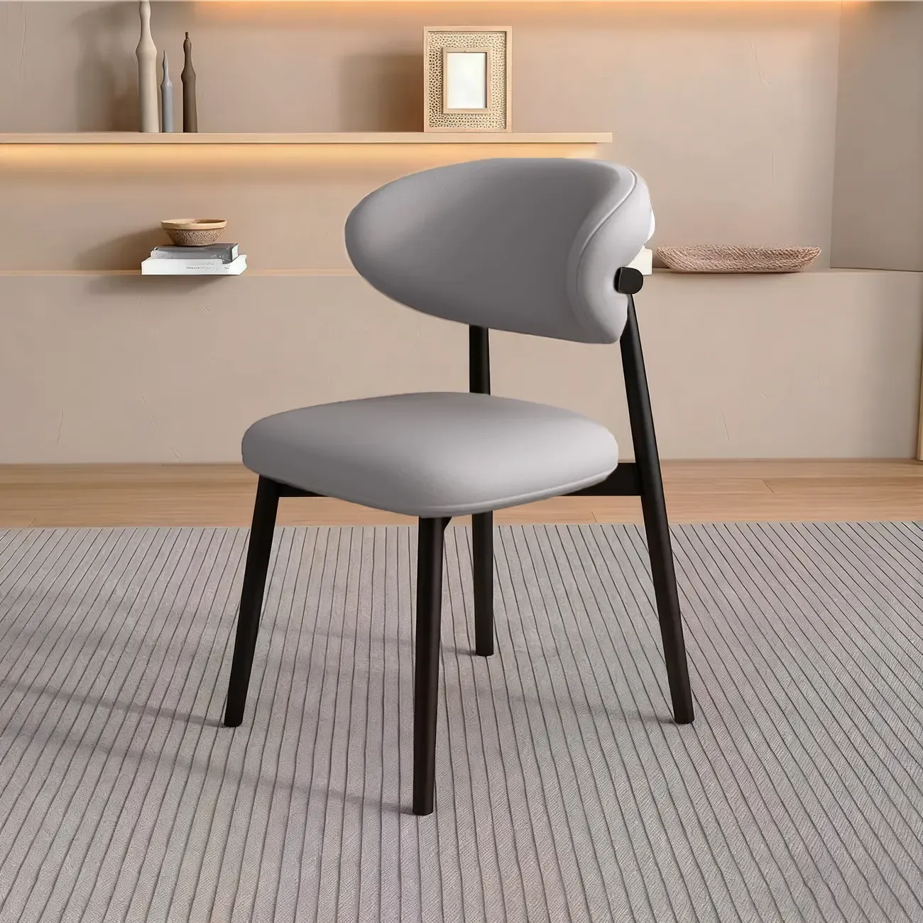 Beige Faux Leather Open Back Armless Dining Chair Image - 15