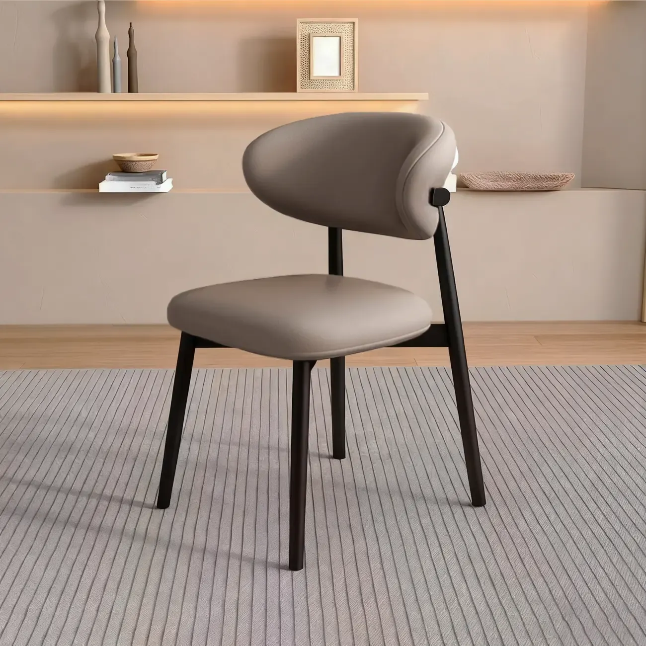 Beige Faux Leather Open Back Armless Dining Chair Image - 17