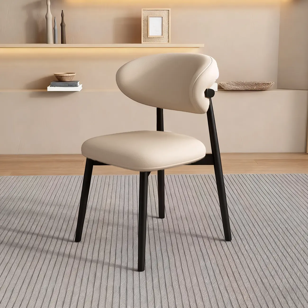 Beige Faux Leather Open Back Armless Dining Chair Image - 16 | homeyfad