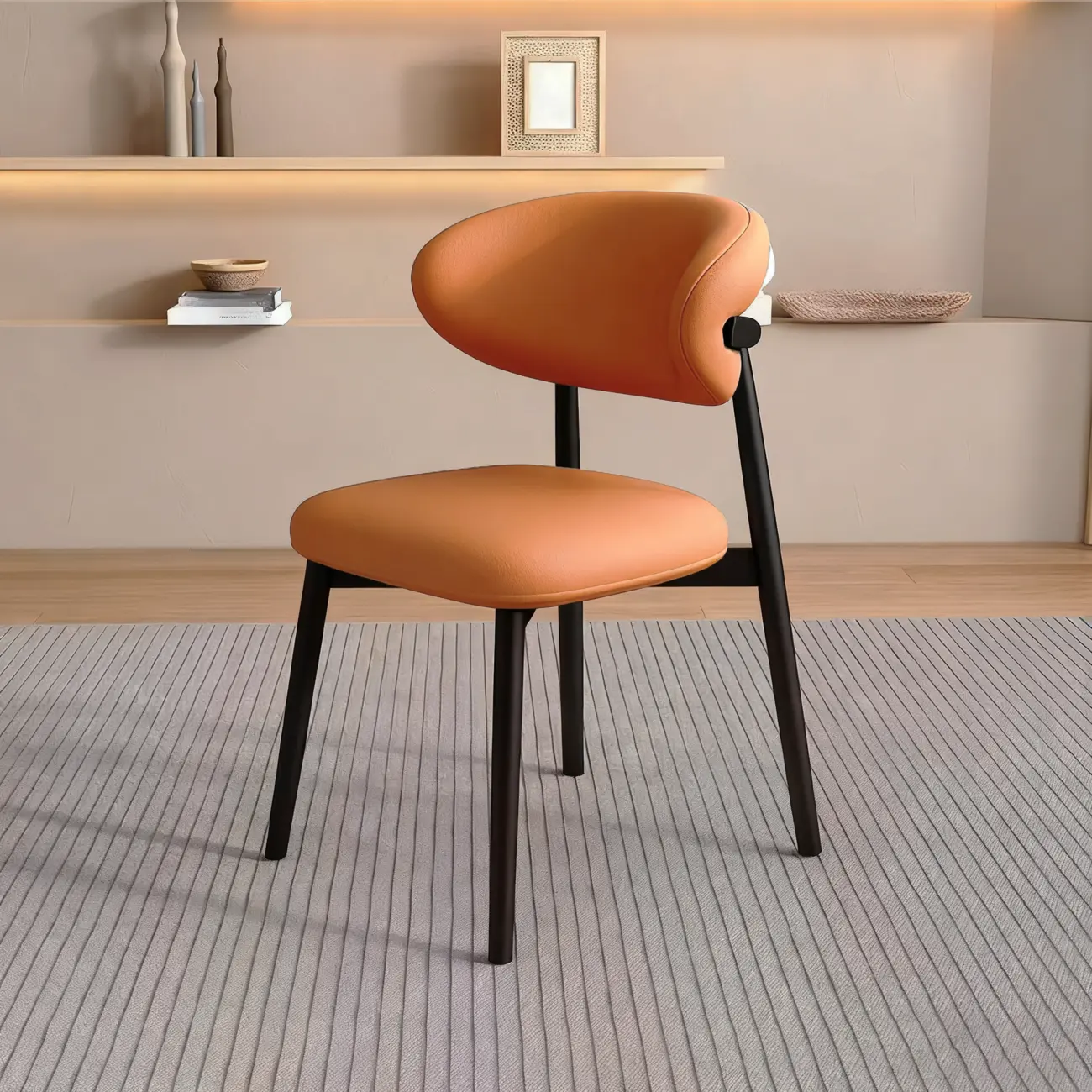 Beige Faux Leather Open Back Armless Dining Chair Image - 18 | homeyfad