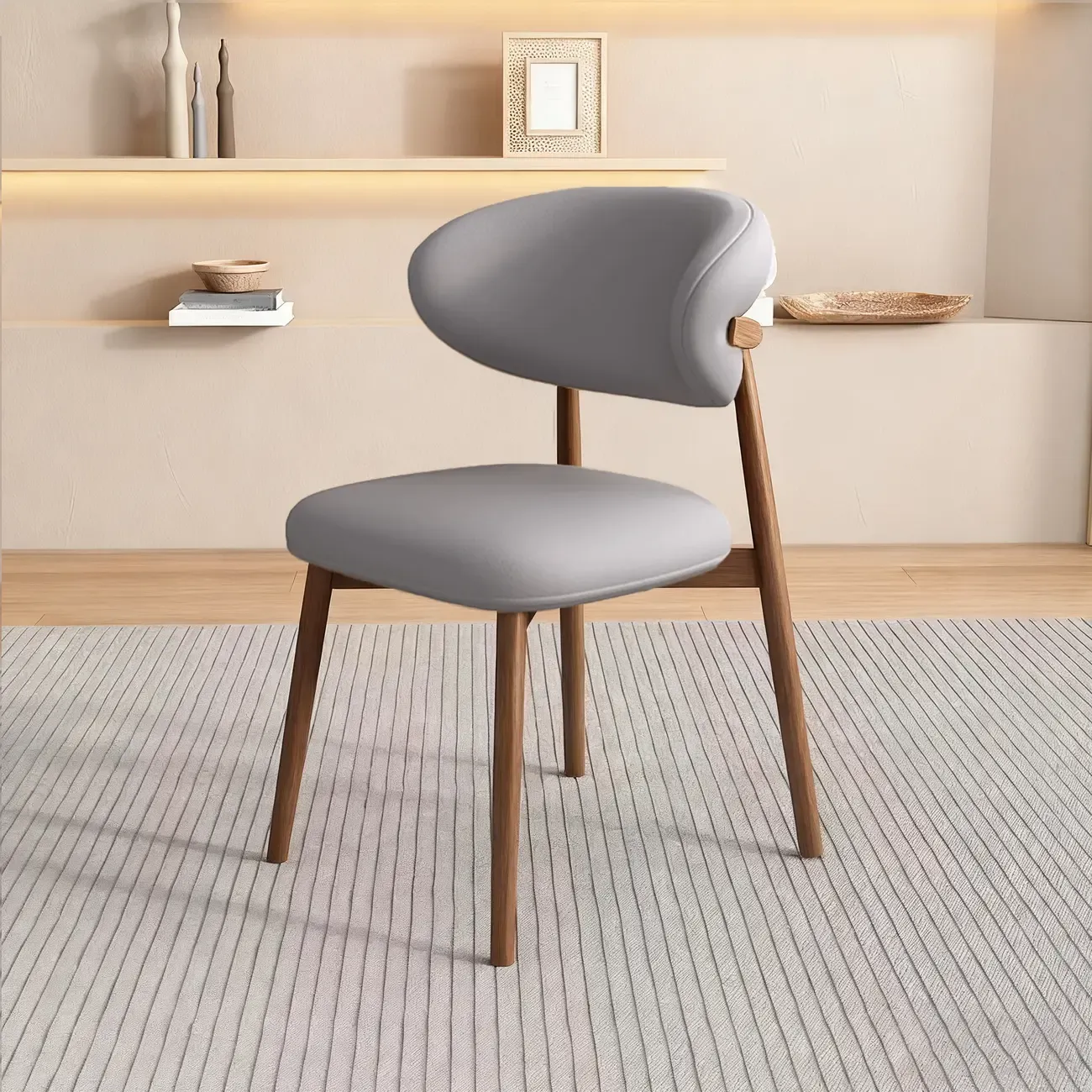 Beige Faux Leather Open Back Armless Dining Chair Image - 20